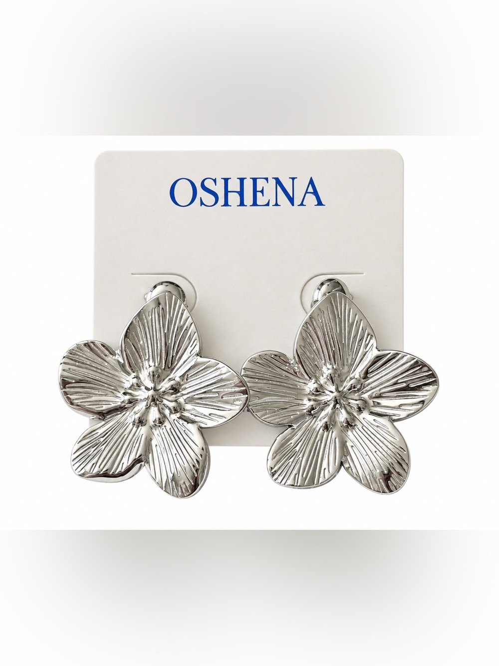 Oshena Designer Beachwear Silver Hibiscus Stud Earrings - Polished Flower Design